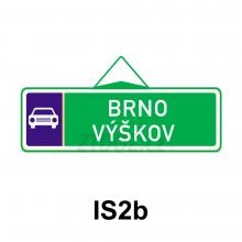 IS02b - Směrová tabule pro příjezd k silnici pro motorová vozidla (s dvěma cíli)