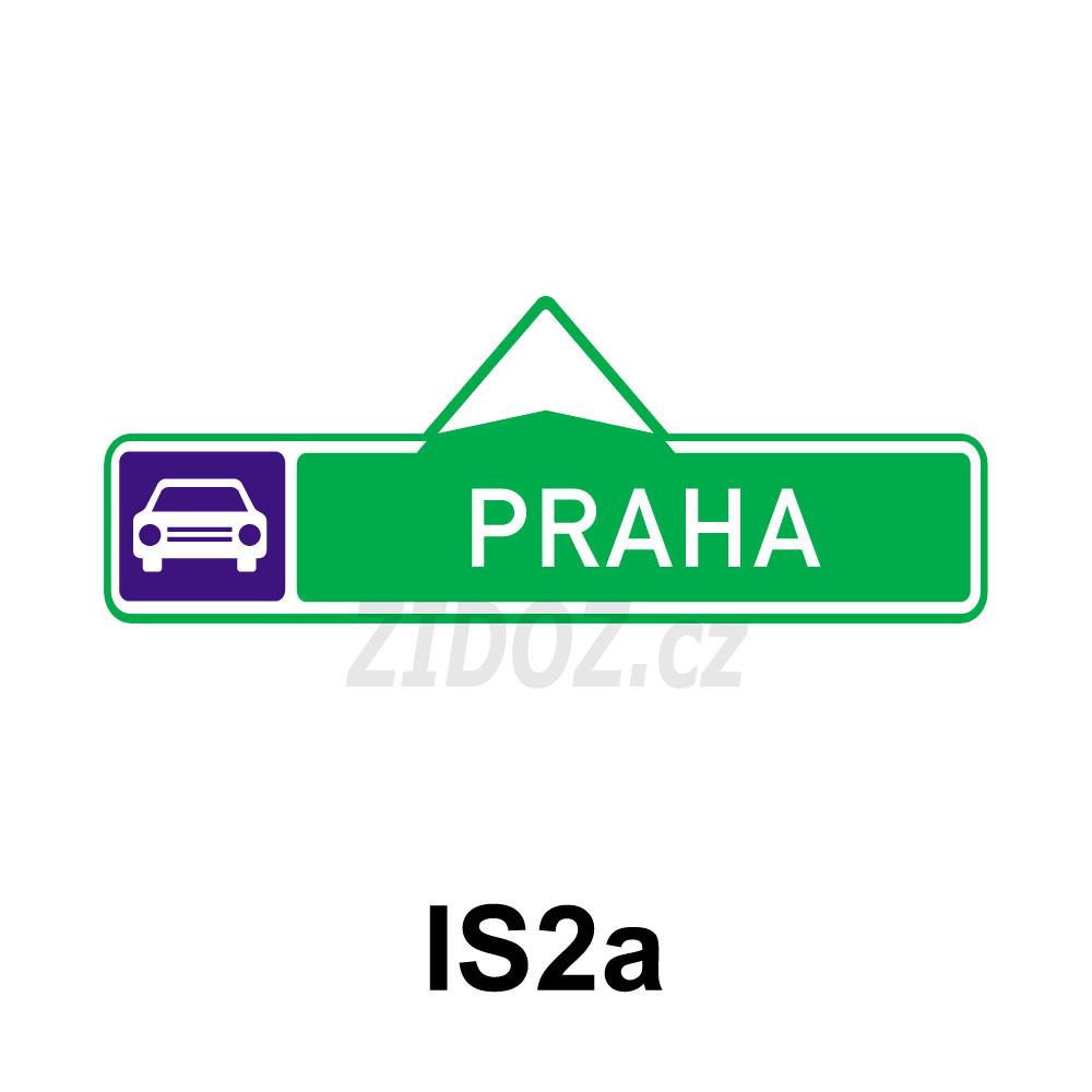 IS02a - Směrová tabule pro příjezd k silnici pro motorová vozidla (s jedním cílem)